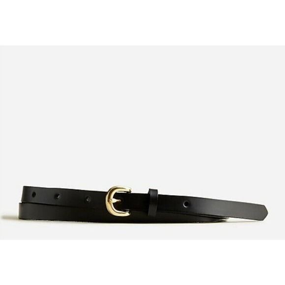 NWT J. Crew Leather Belt Size Medium Women's Gold Buckle Black